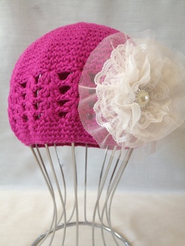 Embellish'd Pink Beanie White Flower Pearl